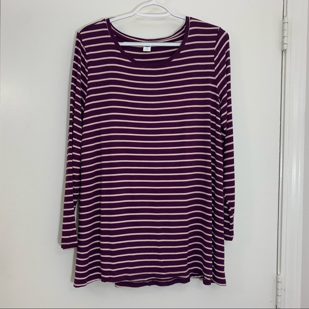 OLD NAVY purple striped luxe swing tee 3/4 sleeve LARGE